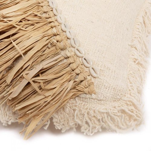 Bazar Bizar De Raffia Katoenen Kussenovertrek - Naturel Wit - 60x60