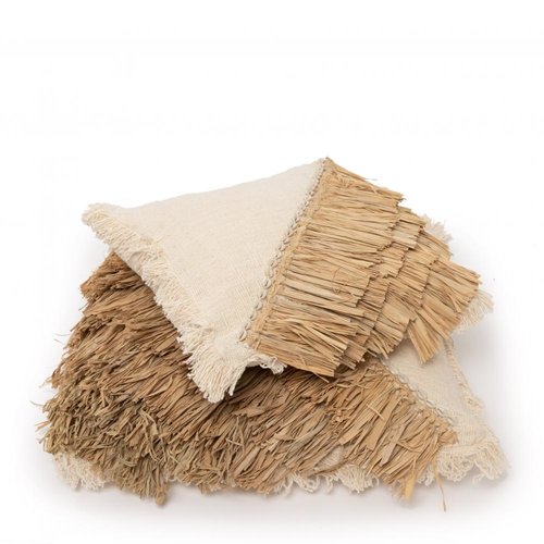 Bazar Bizar De Raffia Katoenen Kussenovertrek - Naturel Wit - 40x40