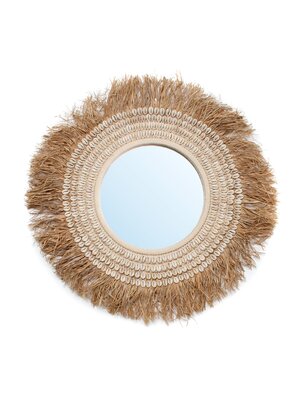 Bazar Bizar De Raffia Cowrie Spiegel - Naturel Wit Bazar Bizar De Raffia Cowrie Spiegel - Naturel Wit