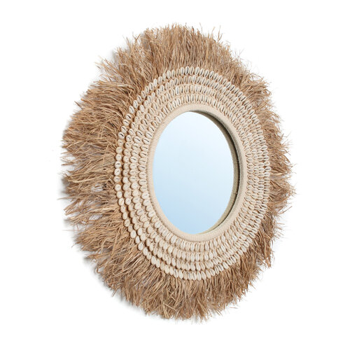 Bazar Bizar The Raffia Cowrie Mirror - Natural White