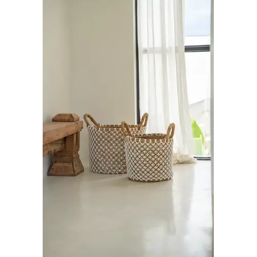 Bazar Bizar De Cross Stitched Macramé Mand - Naturel Wit - S