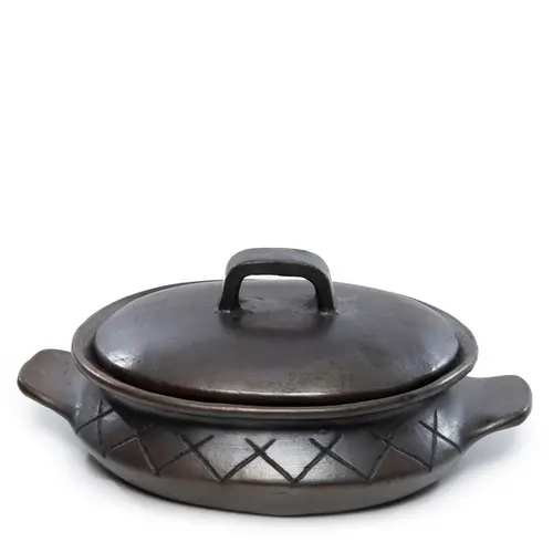 Bazar Bizar The Burned Oval Pot With Pattern and side handles - Black