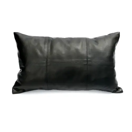 Bazar Bizar The Six Leather Panel Cushion - Black