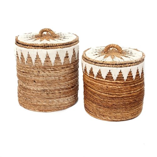 Bazar Bizar The Banana Stitched Laundry Baskets  - Natural  White - SET2