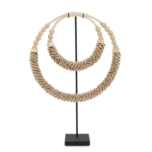 Bazar Bizar Dubbele Halsketting met Schelpen op Stand - Naturel
