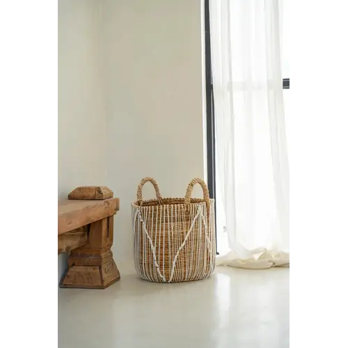 Bazar Bizar De Straight Stitched Macrame Mand - Naturel Wit - M