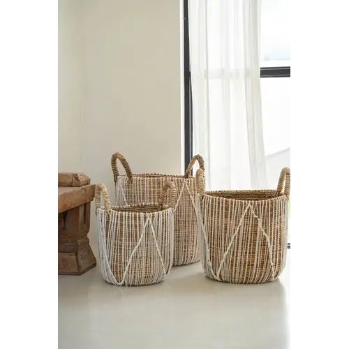 Bazar Bizar De Straight Stitched Macrame Mand - Naturel Wit - L