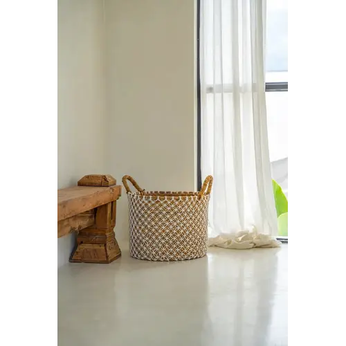 Bazar Bizar De Cross Stitched Macramé Mand - Naturel Wit - S