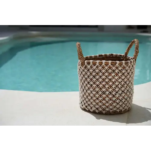 Bazar Bizar De Cross Stitched Macramé Mand - Naturel Wit - S