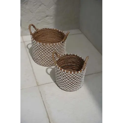 Bazar Bizar De Cross Stitched Macramé Mand - Naturel Wit - M