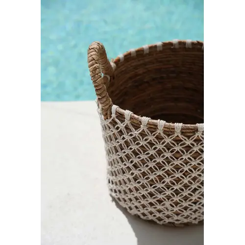 Bazar Bizar De Cross Stitched Macramé Mand - Naturel Wit - M