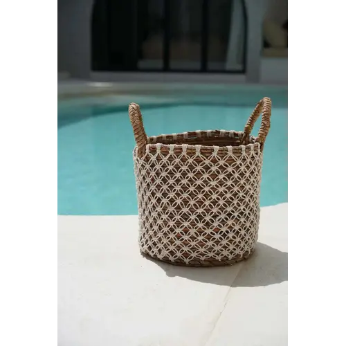 Bazar Bizar De Cross Stitched Macramé Mand - Naturel Wit - L