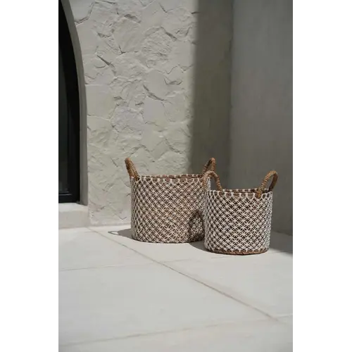 Bazar Bizar De Cross Stitched Macramé Mand - Naturel Wit - L