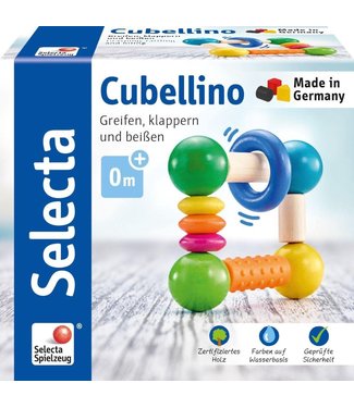 Selecta Selecta | Houten Rammelaar  | Flexibele Grijpring | Cubellino | 9 cm | 0+