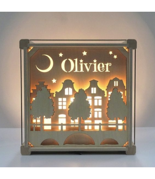 Houtlokael Nachtlampje met Eigen Naam |  Op Straat