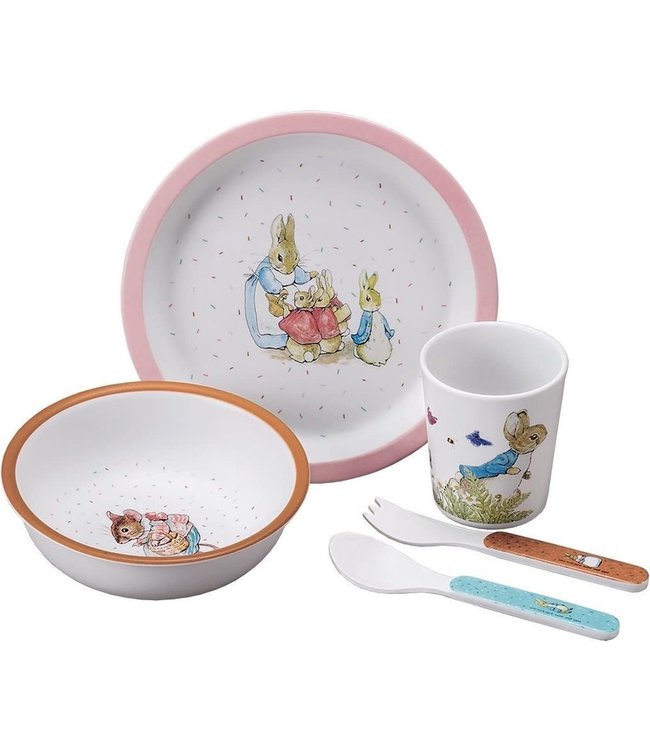 Petit Jour Paris | Peter Rabbit | Giftset bord met Roze Rand | 5 delig | +6 mnd