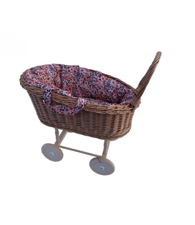 Hollie  | Rieten Poppenwagen met uitneembare Draagmand | Retro Flowers | 2+