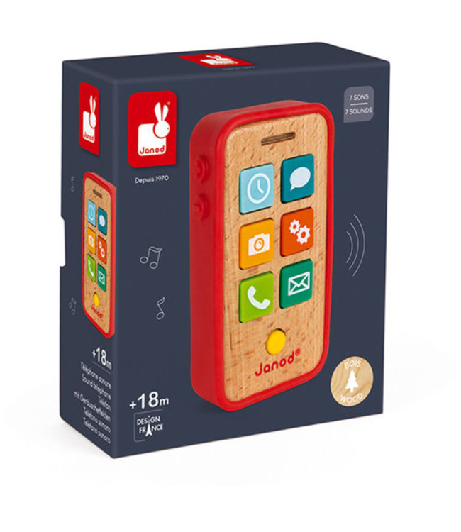Janod | Houten Telefoon Met Geluid | 14 cm | 1+