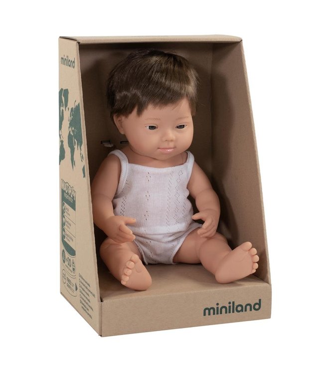Miniland | Babypop | Waterdicht | Jongen met syndroom van Down | 38 cm | +10 mnd