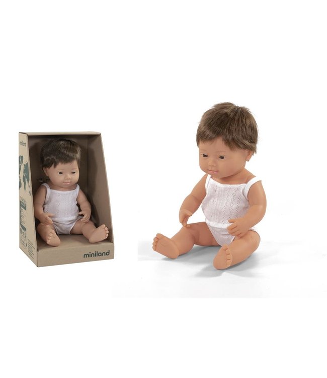 Miniland | Babypop | Waterdicht | Jongen met syndroom van Down | 38 cm | +10 mnd