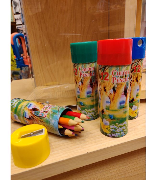 Blikje | 12 kleurpotloden | Puntenslijper als dop |  3+