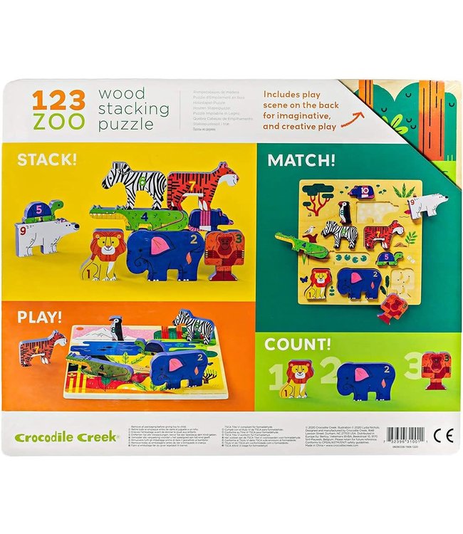 Crocodile Creek | Stacking Wood Puzzle | Learn Match Count | Zoo | 16 delig | 2+