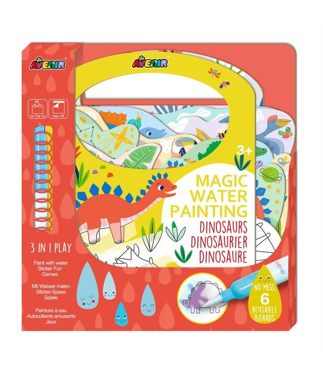 Avenir  | Magic Water Painting | Dinosaurus | inclusief 110 Afneembare Stickers | 3+