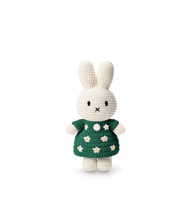 Gehaakte Knuffel | Miffy/Nijntje | Green Flower Dress | 25 cm | 100 % Cotton | 0+