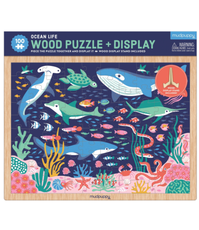 Mudpuppy | Wooden Puzzle | Ocean Life | incl Standaard | 100 pieces | 5+