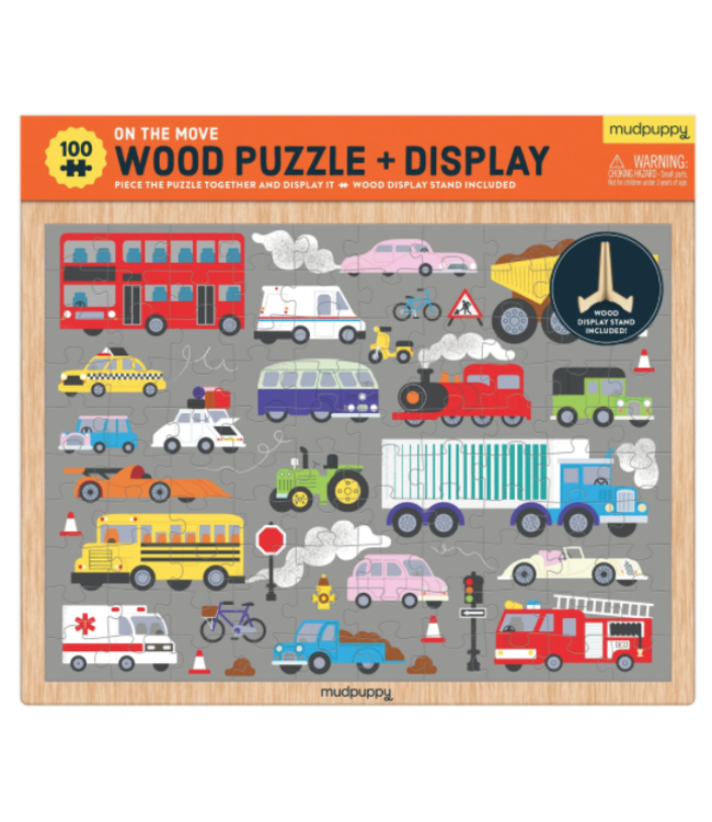 Mudpuppy | Wooden Puzzle | On the Move | incl Standaard | 100 pieces | 5+