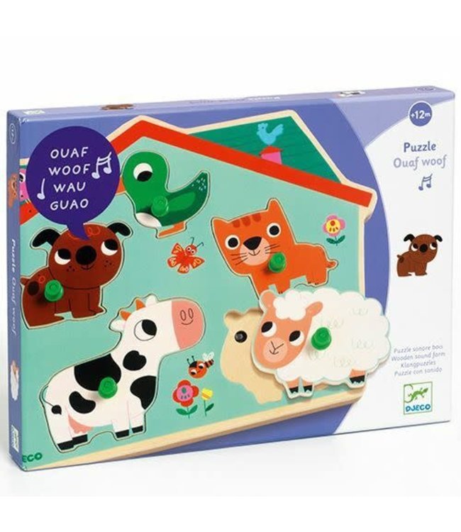 Djeco | Houten Puzzel met Geluid | Wooden Sound Puzzle | Ouaf Woof  | 1+