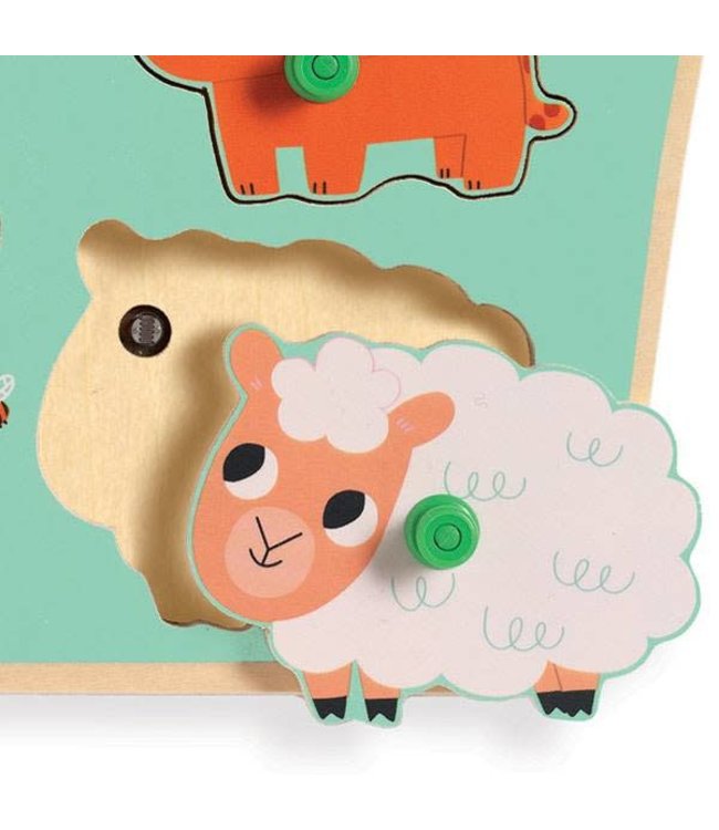 Djeco | Houten Puzzel met Geluid | Wooden Sound Puzzle | Ouaf Woof  | 1+