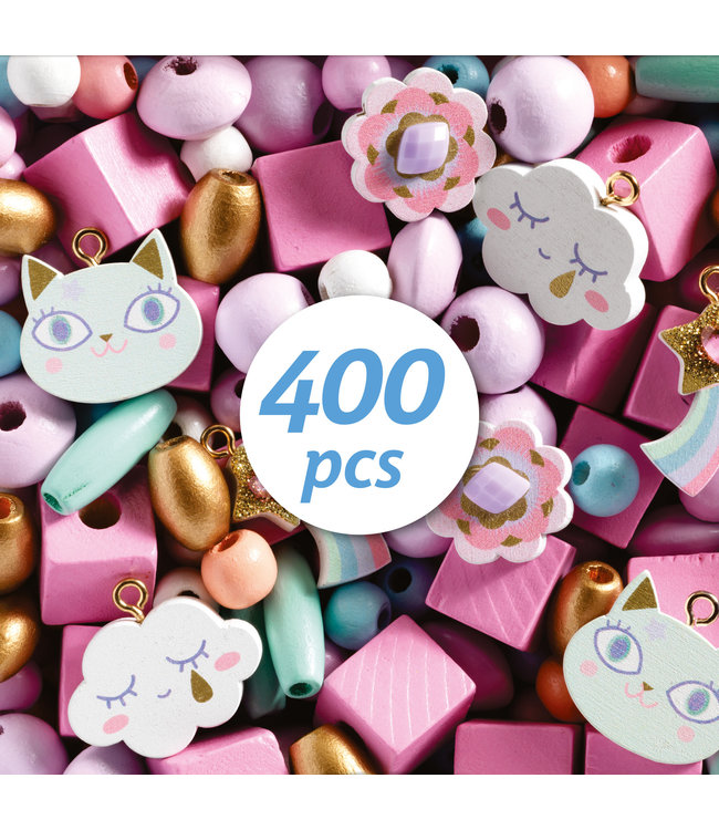 Djeco | Houten Kralen | Wooden beads, Rainbow | 400 stuks | 4 - 8 jaar