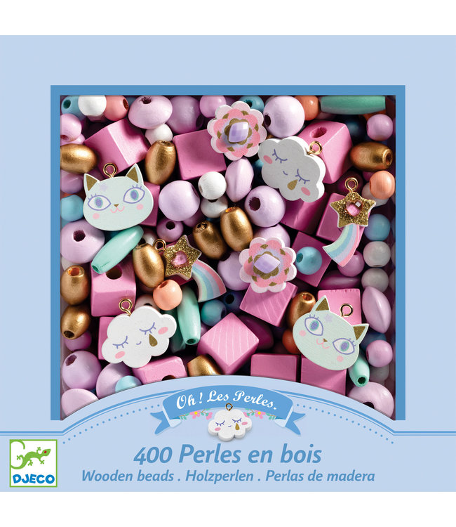 Djeco | Houten Kralen | Wooden beads, Rainbow | 400 stuks | 4 - 8 jaar
