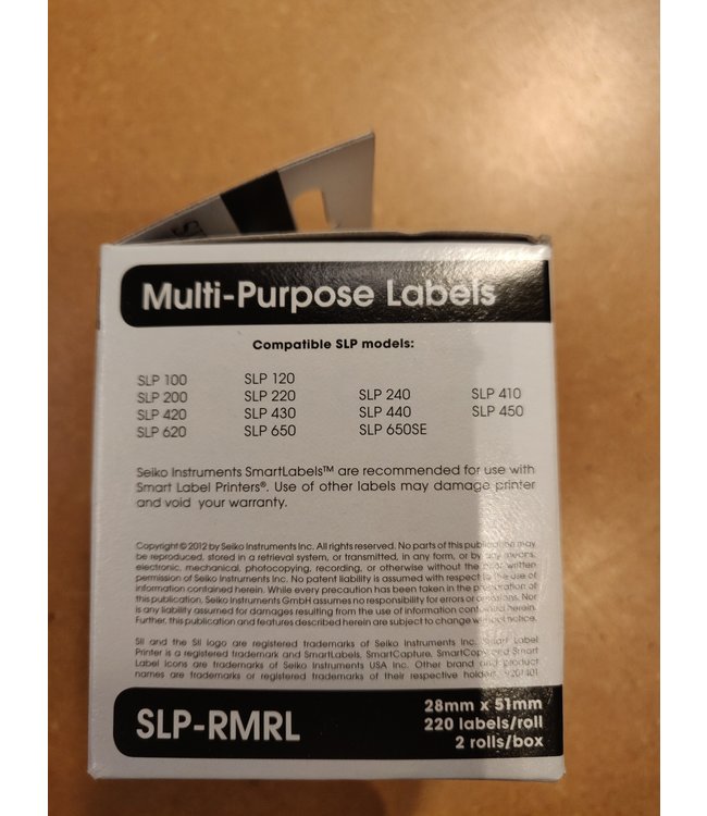 Seiko Instruments USA Inc. | SLP-RMRL | Seiko verwijderbare multifunctionele labels | Wit | 28mm x 51 mm | 2 rolls in box