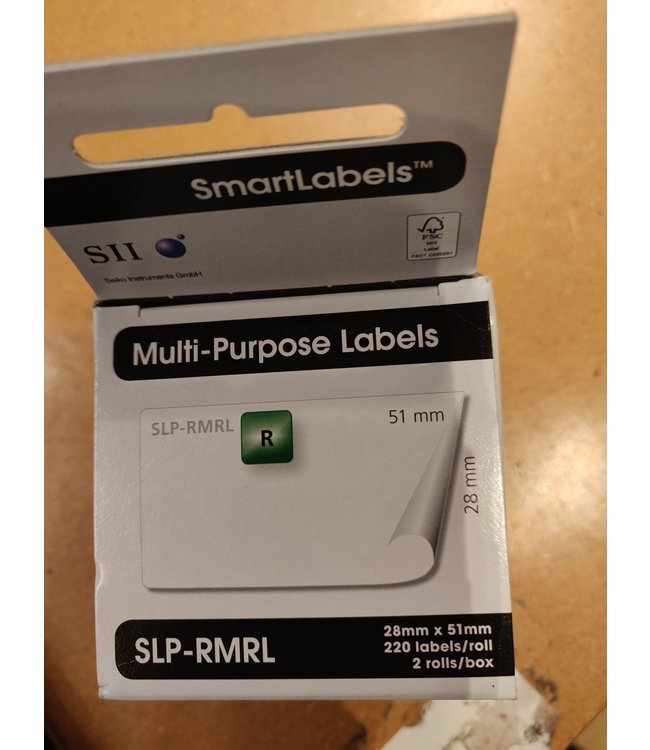 Seiko Instruments USA Inc. | SLP-RMRL | Seiko verwijderbare multifunctionele labels | Wit | 28mm x 51 mm | 2 rolls in box
