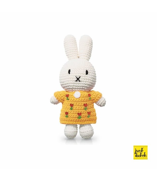 Gehaakte Knuffel | Miffy/Nijntje | Yellow Tulip Dress | 25 cm | 100 % Cotton | 0+