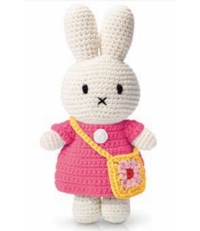 Gehaakte Knuffel | Miffy/Nijntje | Pink Dress | Flower Bag | 25 cm | 100 % Cotton | 0+