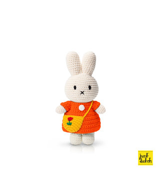 Just Dutch Gehaakte Knuffel | Miffy/Nijntje | Orange Dress | Tulip Bag | 25 cm | 100 % Cotton | 0+