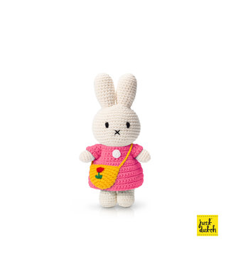 Just Dutch Gehaakte Knuffel | Miffy/Nijntje | Pink Dress | Tulip Bag | 25 cm | 100 % Cotton | 0+