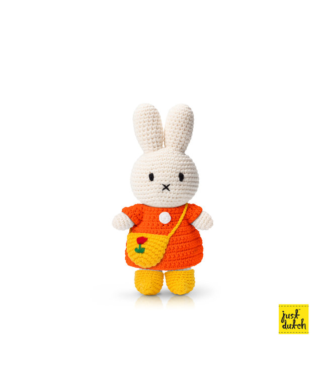 Gehaakte Knuffel | Miffy/Nijntje | Orange Dress | Tulip Bag & Shoes | 25 cm | 100 % Cotton | 0+