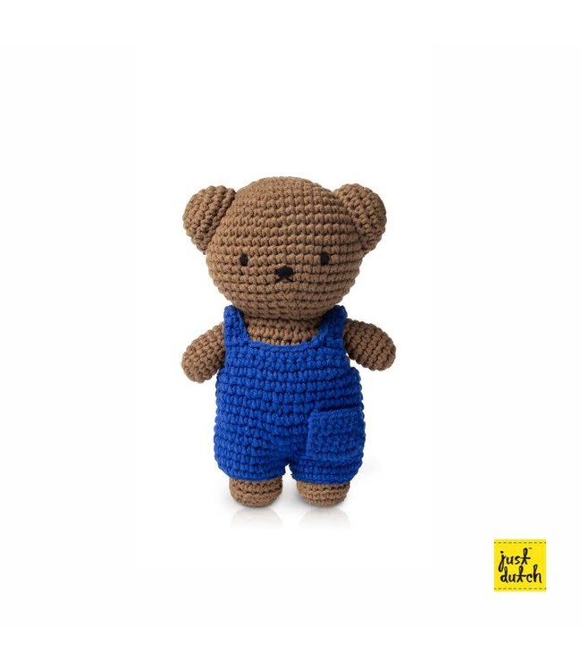 Gehaakte Knuffel | Boris | Blue Overall | 20 cm | 100 % Cotton | 0+