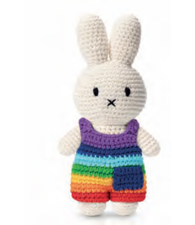 Gehaakte Knuffel | Miffy/Nijntje | Bright Rainbow Overall | 25 cm | 100 % Cotton | 0+