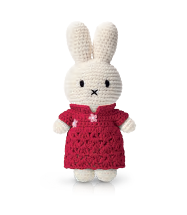 Gehaakte Knuffel | Miffy/Nijntje | Red Qipao Dress | 25 cm | 100 % Cotton | 0+