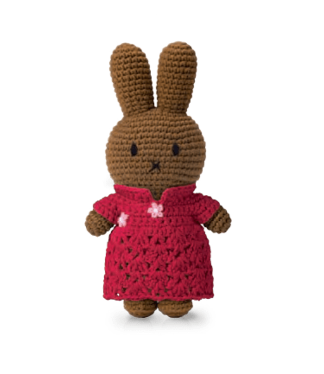 Gehaakte Knuffel | Melanie / Nina | Red Qipao Dress | 25 cm | 100 % Cotton | 0+