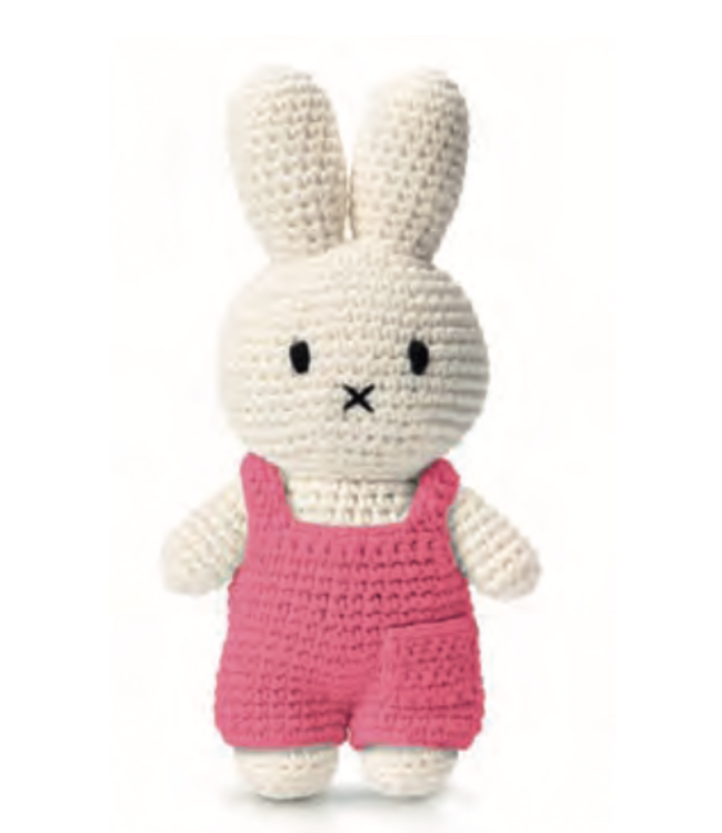 Gehaakte Knuffel | Miffy/Nijntje | Pink Overall | 25 cm | 100 % Cotton | 0+