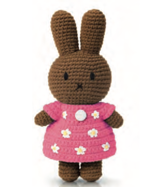 Gehaakte Knuffel | Melanie /Nina | Pink Flower Dress | 25 cm | 100 % Cotton | 0+