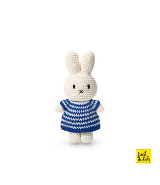 Gehaakte Knuffel | Miffy/Nijntje | Blue Small Striped Dress | 25 cm | 100 % Cotton | 0+
