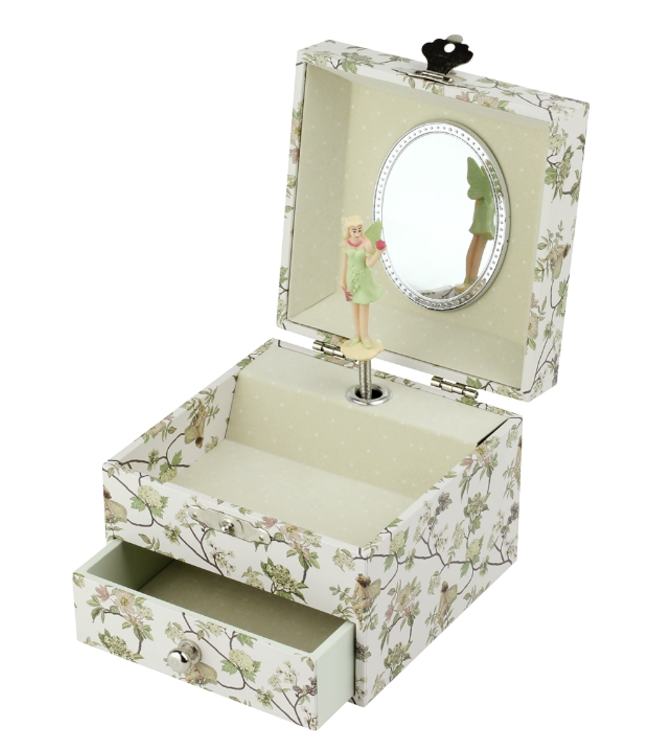 Trousselier | Houten Muziekdoos l Kubus 10,5 x 8,5 cm | Flower Fairies© | Narcisse | Strauss | Blauwe Donau