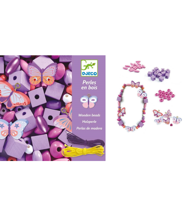 Djeco | Houten Kralen | Wooden beads | Butterfly | 450 stuks | 4 - 8 jaar